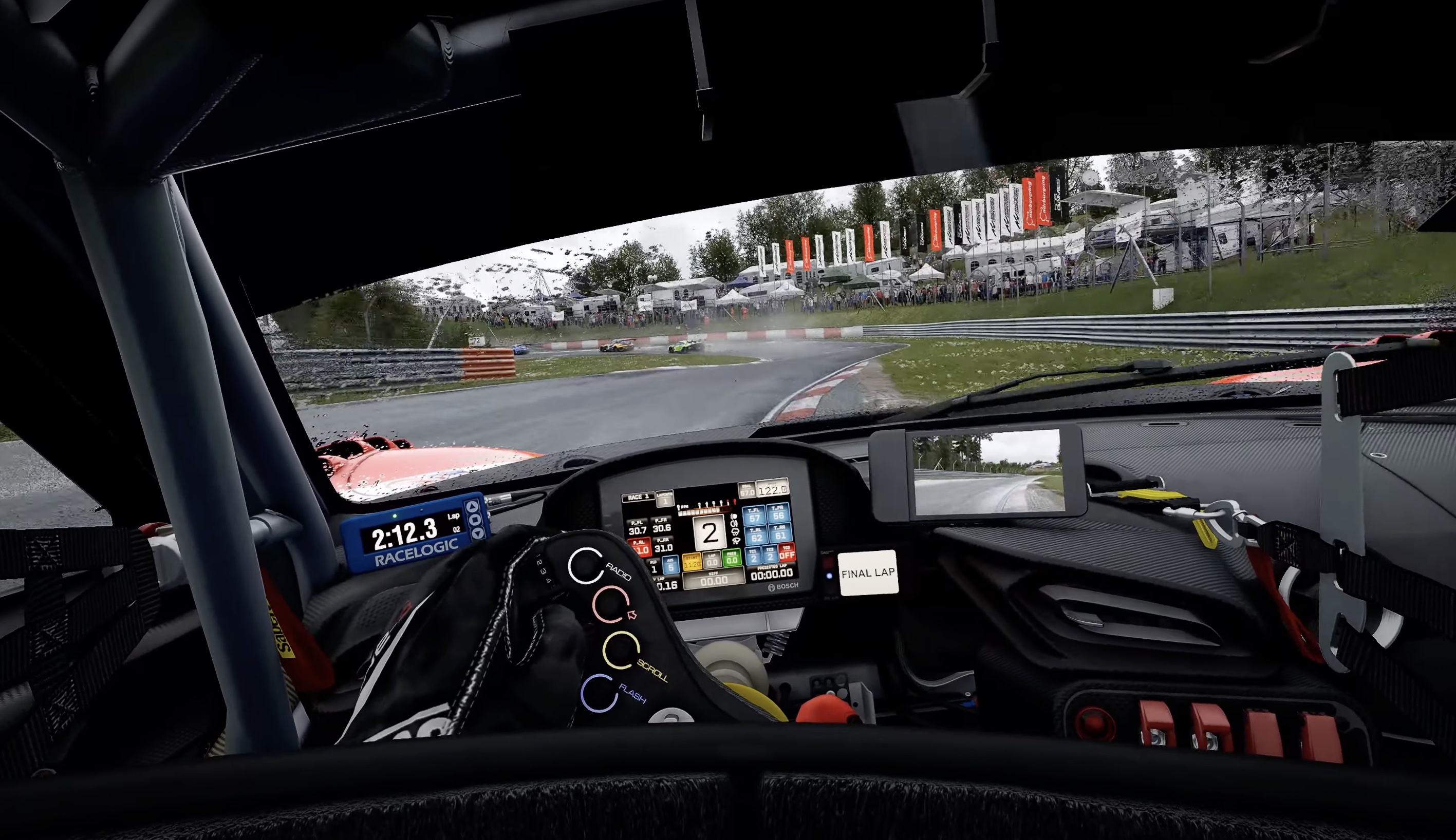 Screenshot from Assetto Corsa Competizione showing a race car at night