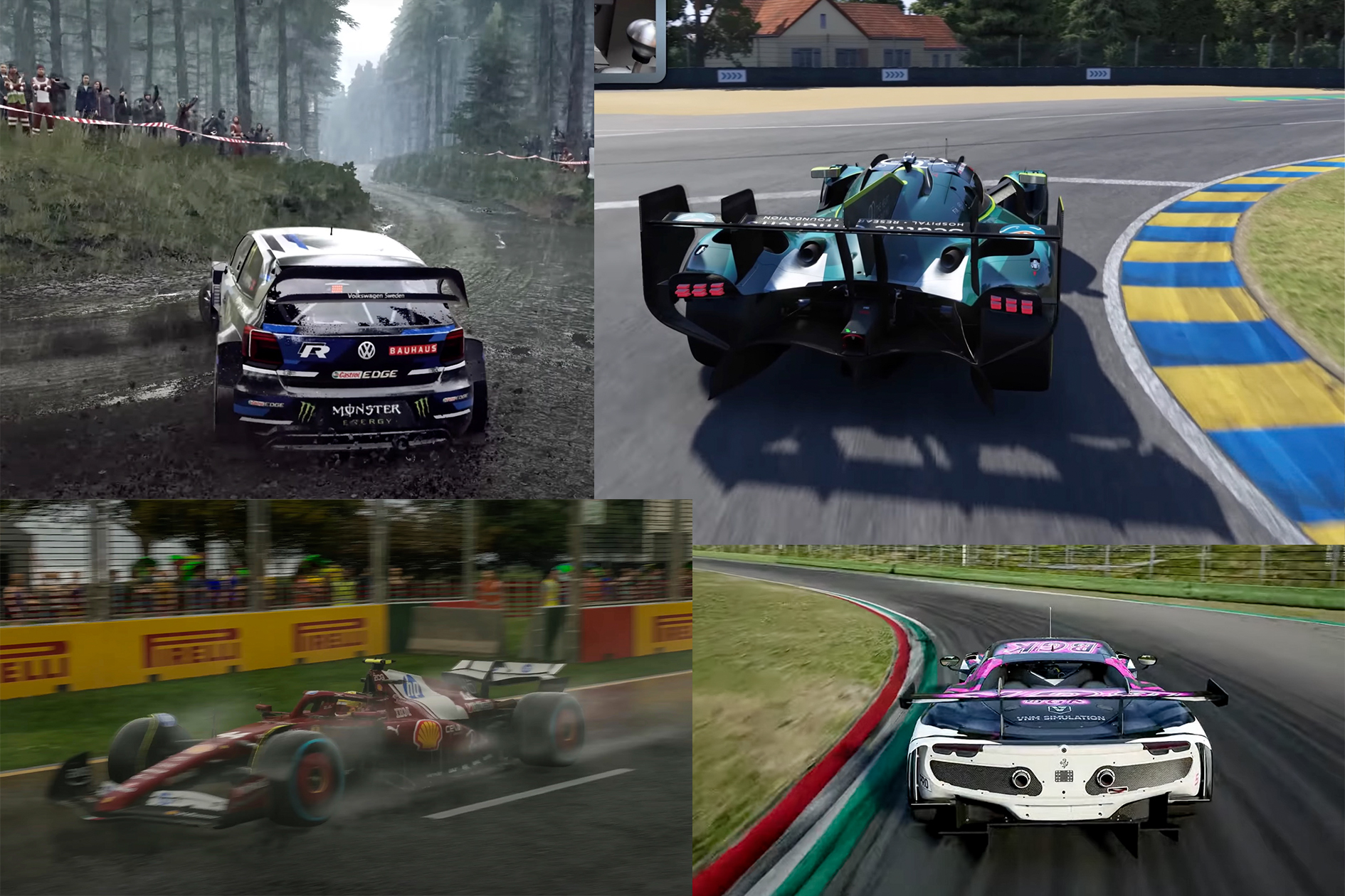 Rally car driving on a dirt road in a simulator